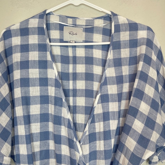 Rails Athena Periwinkle Gingham Wrap Top Women's Size S Linen Blend Crop - Picture 2 of 10
